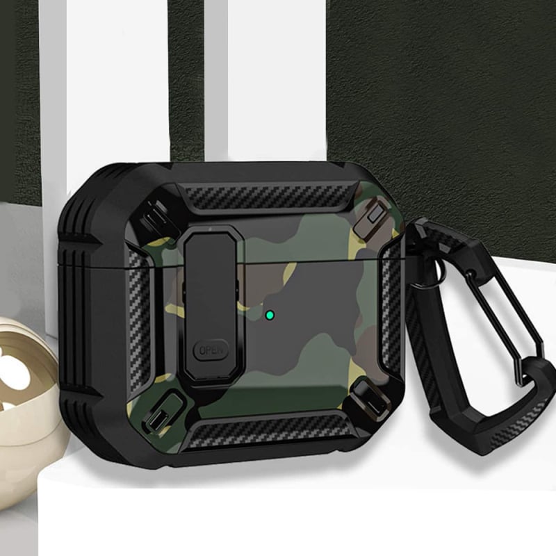 Kutija za AirPods Pro 2. generacije s kamuflažnim poklopcem prekidača, Mecha-Ins stil, TPU materijal, reljefna obrada, kompatibilno s Apple