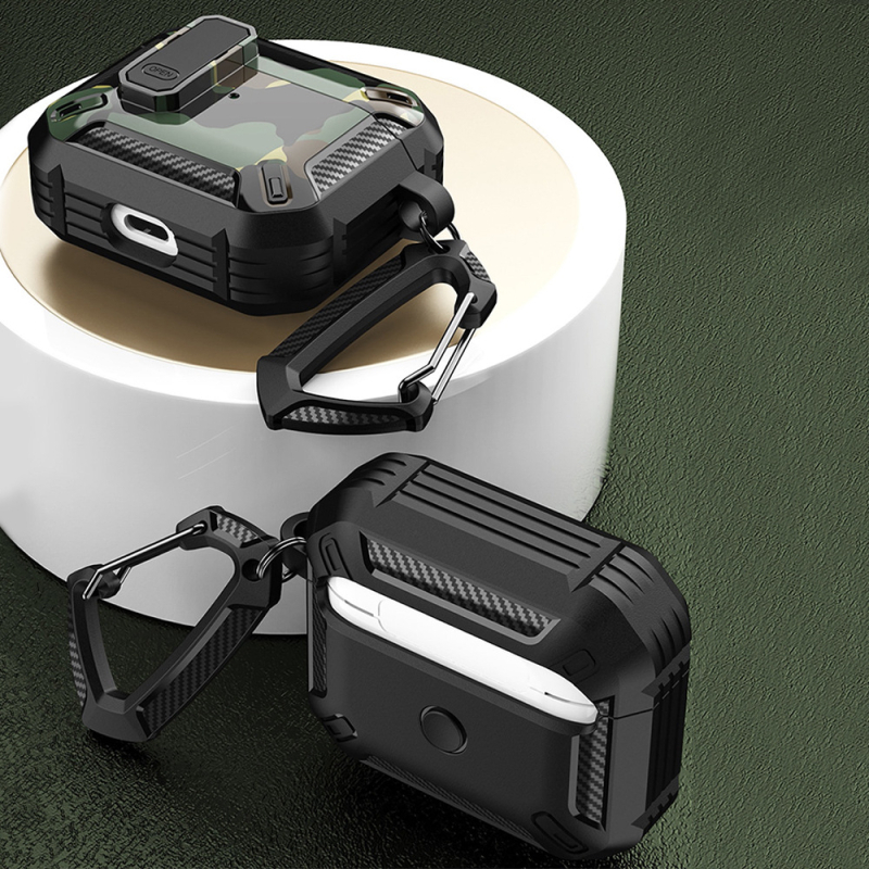 Kutija za AirPods Pro 2. generacije s kamuflažnim poklopcem prekidača, Mecha-Ins stil, TPU materijal, reljefna obrada, kompatibilno s Apple