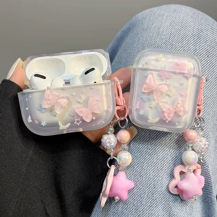 Kućište za AirPods Pro 2 s 3D gradientnim leptir dizajnom, PC materijal, prozirni tvrdi omotač, reljefna izrada, univerzalno kompatibilno s Apple