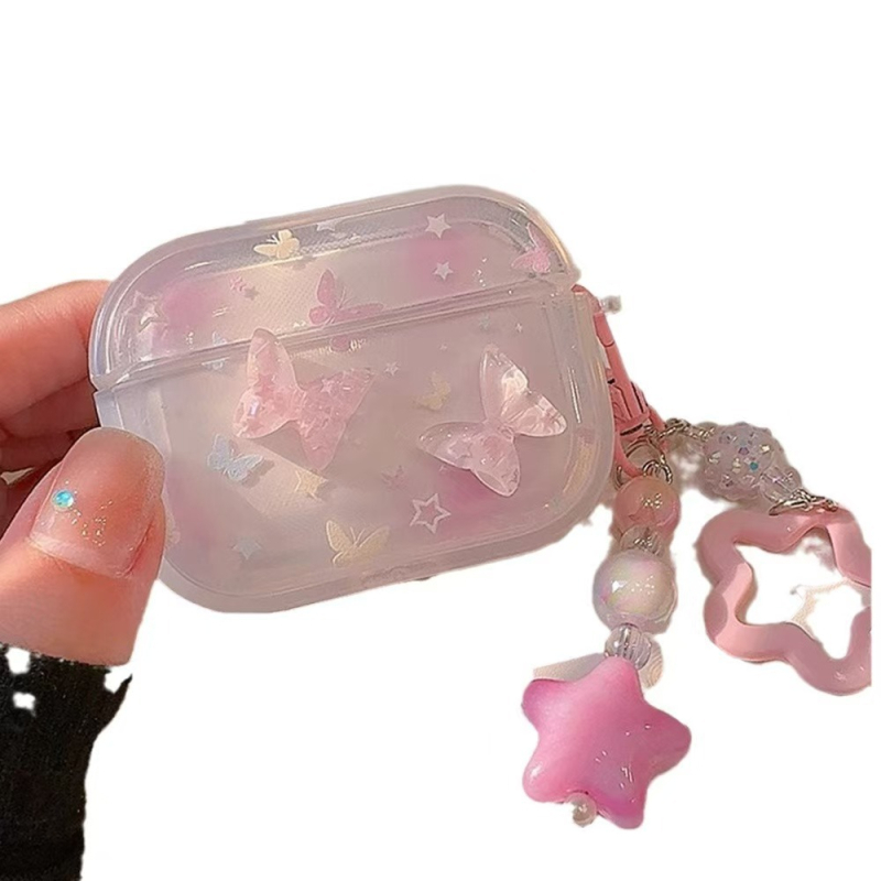 Kućište za AirPods Pro 2 s 3D gradientnim leptir dizajnom, PC materijal, prozirni tvrdi omotač, reljefna izrada, univerzalno kompatibilno s Apple