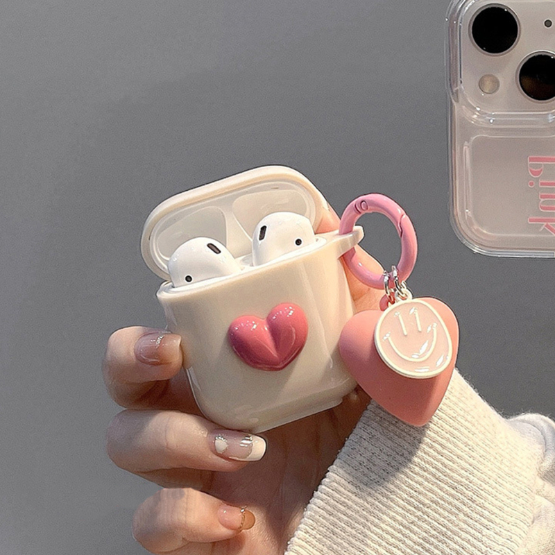 Zaštitna futrola za AirPods Pro i AirPods 2, korejskog stila srce i osmijeh, TPU materijal, reljefna tekstura, univerzalna kompatibilnost s Apple