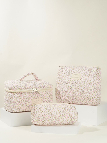 Kozmetička torba s quiltovanjem i cvjetnim uzorkom – velika kapaciteta, pamuk materijal, podstava poliester, ultralagana, proširiva, za žene