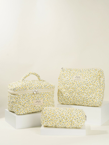 Kozmetička torba s quiltovanjem i cvjetnim uzorkom – velika kapaciteta, pamuk materijal, podstava poliester, ultralagana, proširiva, za žene