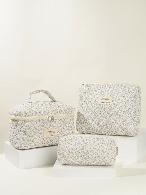 Kozmetička torba s quiltovanjem i cvjetnim uzorkom – velika kapaciteta, pamuk materijal, podstava poliester, ultralagana, proširiva, za žene