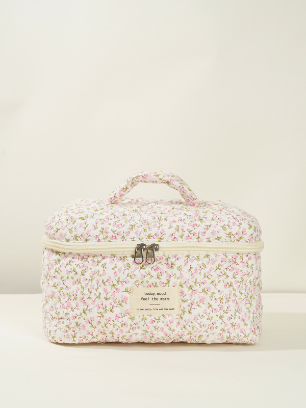 Kozmetička torba s quiltovanjem i cvjetnim uzorkom – velika kapaciteta, pamuk materijal, podstava poliester, ultralagana, proširiva, za žene