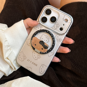 Youkeke husă de telefon cu design de pisică electroplatinat, magnetică, TPU+PC, stil desen animat/drăguț, protecție anti-cădere