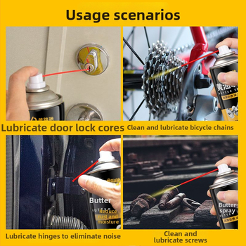 Spray cu unt – lubrifiant mecanic de înaltă temperatură pentru lacăte de uși, rulmenți și dinți; potrivit pentru utilizare auto; formulă pe bază de unt; durată de viață 3 ani