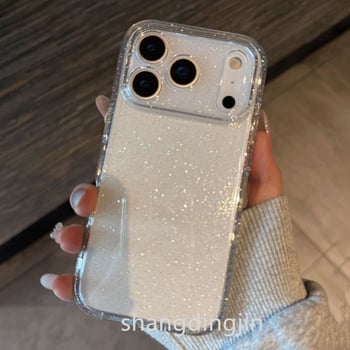 TPU кейс за iPhone 17 Pro Max с прозрачен глитър и съвместими модели iPhone