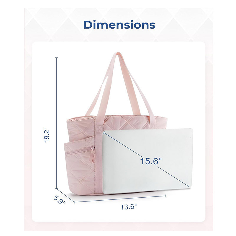 Női nylon tote táska – városi egyszerű stílus, vízszintes négyzet alakú forma, cipzáras nyitás, laminált belső rekesz, poliészter bélés