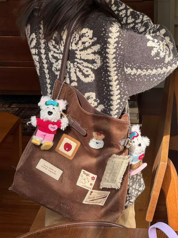 Retro commuter corduroy tote táska mágneszáras, poliészter bélés és mobiltelefon-zseb