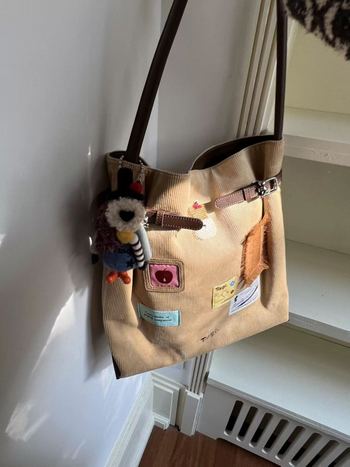 Retro commuter corduroy tote táska mágneszáras, poliészter bélés és mobiltelefon-zseb