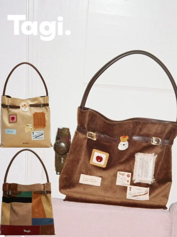 Retro commuter corduroy tote táska mágneszáras, poliészter bélés és mobiltelefon-zseb