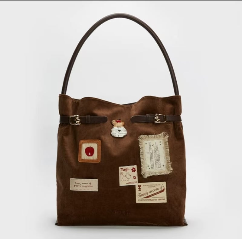 Retro commuter corduroy tote táska mágneszáras, poliészter bélés és mobiltelefon-zseb