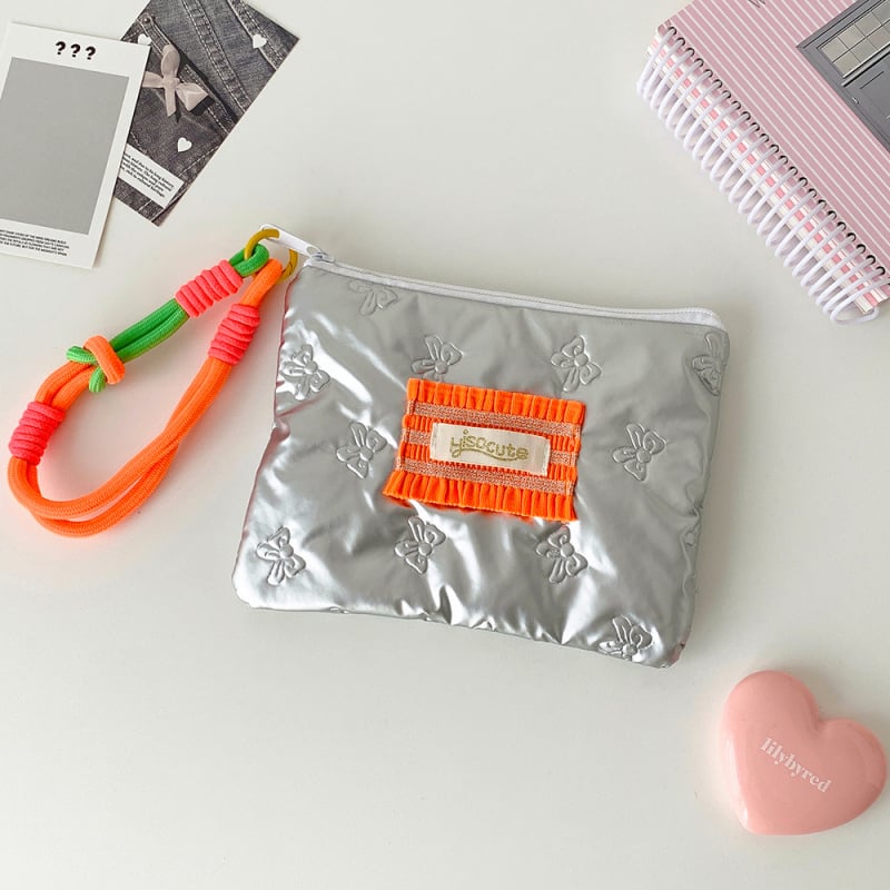 HISOCUTE kozmetikai táska masni-szíves mintával, nagy kapacitású clutch, poliészter anyag, cipzáras zárás, hordozható, uniszex
