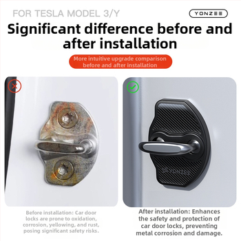 Kryt zámku dverí pre Tesla YL - PU materiál, Snap-on inštalácia, Vnútorný doplnok, Obnovený model 3/Y