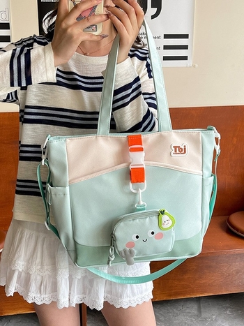 Dámska taška Tote – Svieži a jemný štýl, Oxford látka, vodorovný štvorcový tvar, zapínanie na zips