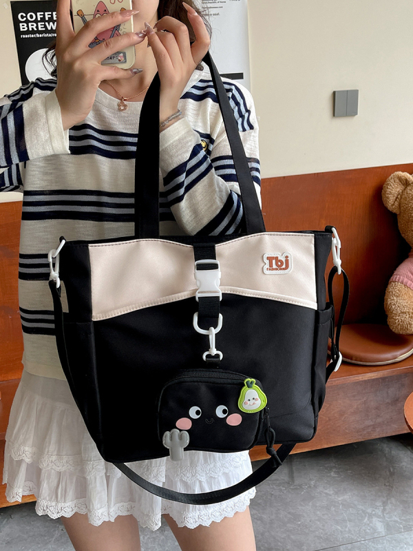 Dámska taška Tote – Svieži a jemný štýl, Oxford látka, vodorovný štvorcový tvar, zapínanie na zips