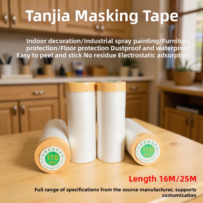 Jednorazový maskovací film proti prachu pre stavebné práce a lakovanie áut, PE film, gumové lepidlo, substrát mikropapier + film