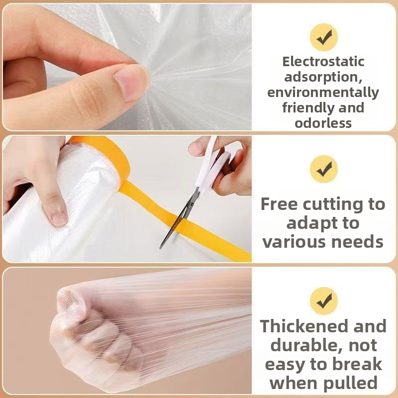 Jednorazový maskovací film proti prachu pre stavebné práce a lakovanie áut, PE film, gumové lepidlo, substrát mikropapier + film