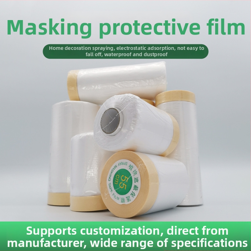Jednorazový maskovací film proti prachu pre stavebné práce a lakovanie áut, PE film, gumové lepidlo, substrát mikropapier + film