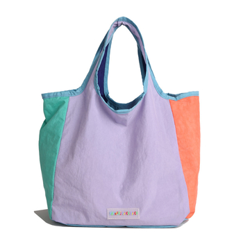 Dámska tote taška, patchwork z praného textilu, farebný blok casual štýl, vedro tvar, otvorený horný diel, vnútorná kapsa na telefón, bez podšívky