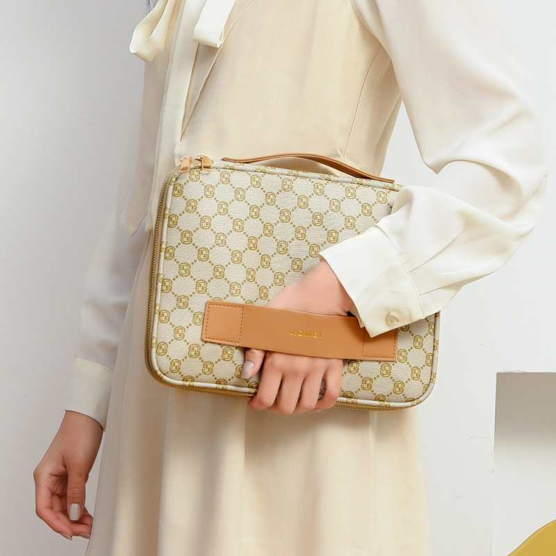 Retro torba za prijenosno računalo u stilu satchel s kariranim uzorkom, PU vanjski materijal, podstava od poliestera, vodootporna i otporna na udarce