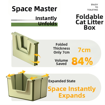 Prenosná skladacia toaleta pre mačky s otvorenou hornou časťou, PVC materiál, vhodná aj pre mačky a psy, hmotnosť 1050 g