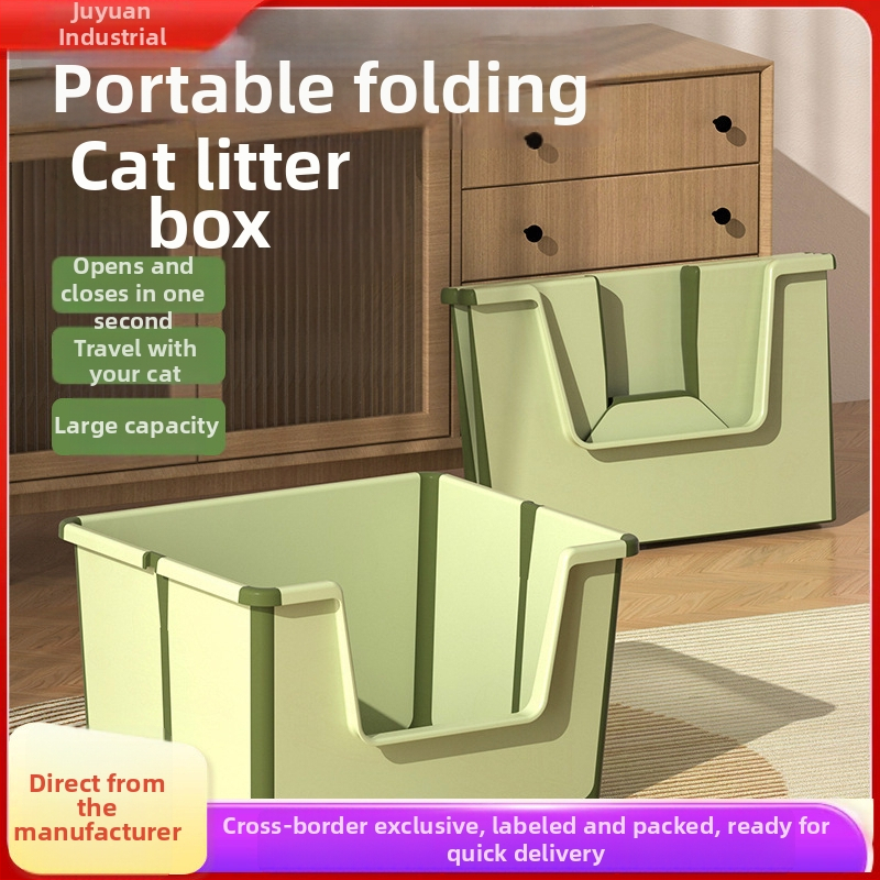 Prenosná skladacia toaleta pre mačky s otvorenou hornou časťou, PVC materiál, vhodná aj pre mačky a psy, hmotnosť 1050 g