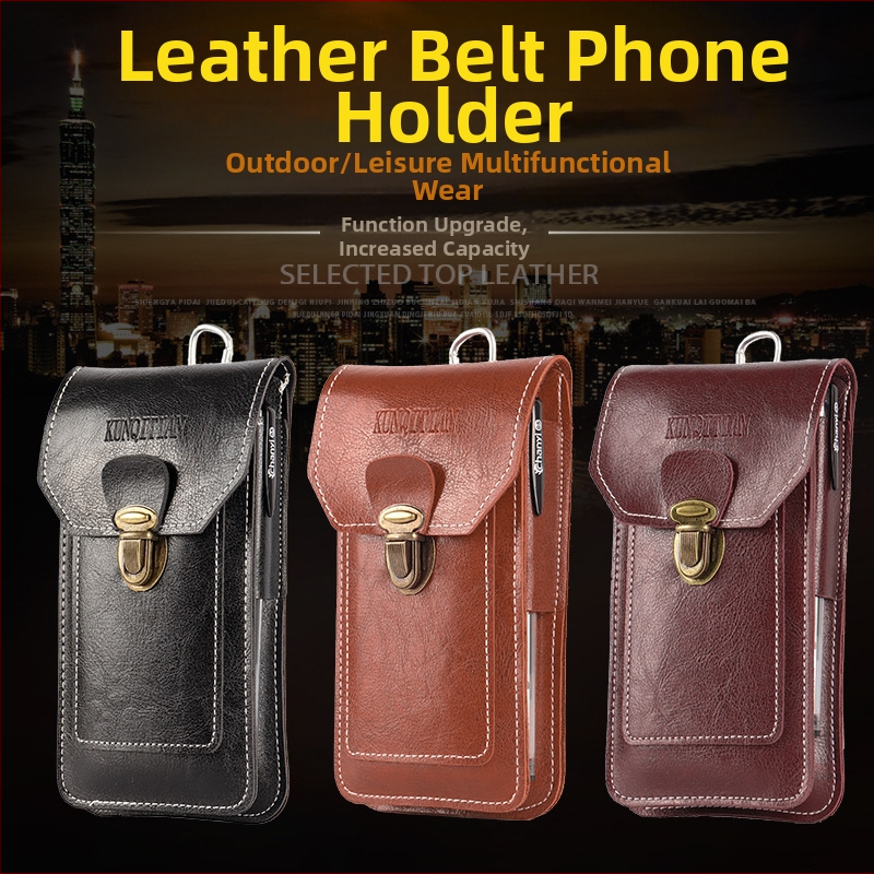 Mobilná taška na opasok – ultra tenká, vodotesná, PU koža, zips, priehradka na kartu