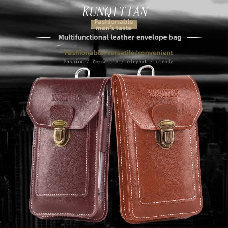 Mobilná taška na opasok – ultra tenká, vodotesná, PU koža, zips, priehradka na kartu