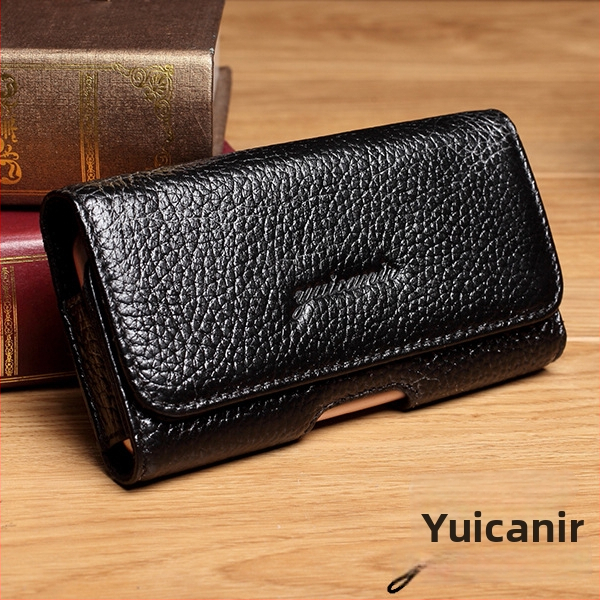 Vīriešu ādas telefona josta soma, horizontāla kvadrāta forma, atvērums ar vāciņu, telefona kabatā, brīvā laika ārpusei