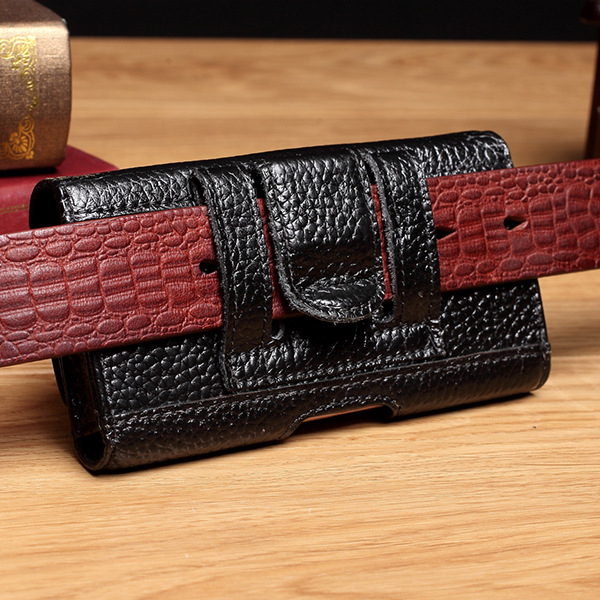 Vīriešu ādas telefona josta soma, horizontāla kvadrāta forma, atvērums ar vāciņu, telefona kabatā, brīvā laika ārpusei