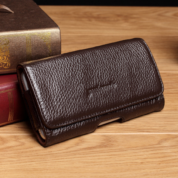 Vīriešu ādas telefona josta soma, horizontāla kvadrāta forma, atvērums ar vāciņu, telefona kabatā, brīvā laika ārpusei