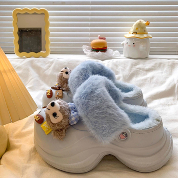 Dámske topánky s karikatúrnym vzorom, 5-8 cm vysoká platforma, EVA vršok a podrážka, perforovaná sieť, vnútorná umelá kožušinka, slip-on