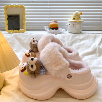 Dámske topánky s karikatúrnym vzorom, 5-8 cm vysoká platforma, EVA vršok a podrážka, perforovaná sieť, vnútorná umelá kožušinka, slip-on