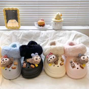 Dámske topánky s karikatúrnym vzorom, 5-8 cm vysoká platforma, EVA vršok a podrážka, perforovaná sieť, vnútorná umelá kožušinka, slip-on