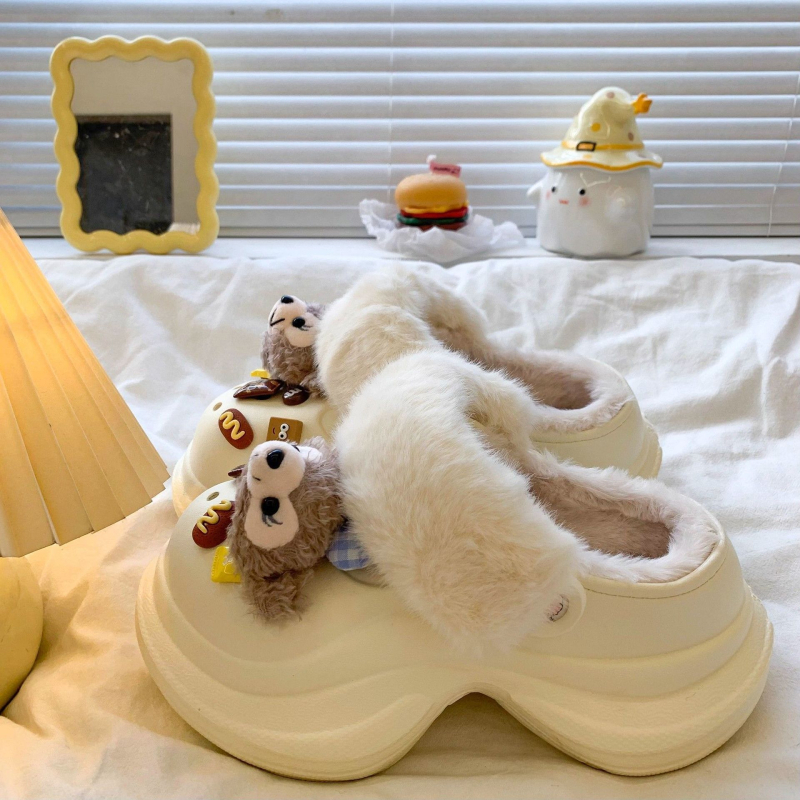 Dámske topánky s karikatúrnym vzorom, 5-8 cm vysoká platforma, EVA vršok a podrážka, perforovaná sieť, vnútorná umelá kožušinka, slip-on