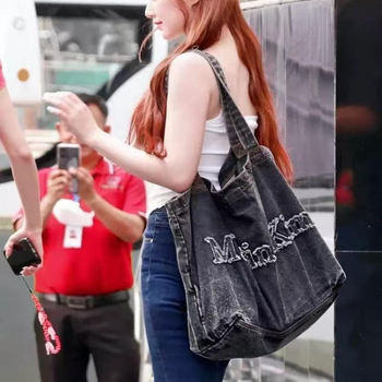 Taška cez rameno z denimu a plátna, unisex štýl, oxfordná podšívka, jeseň 2025, pre voľný čas a cestovanie