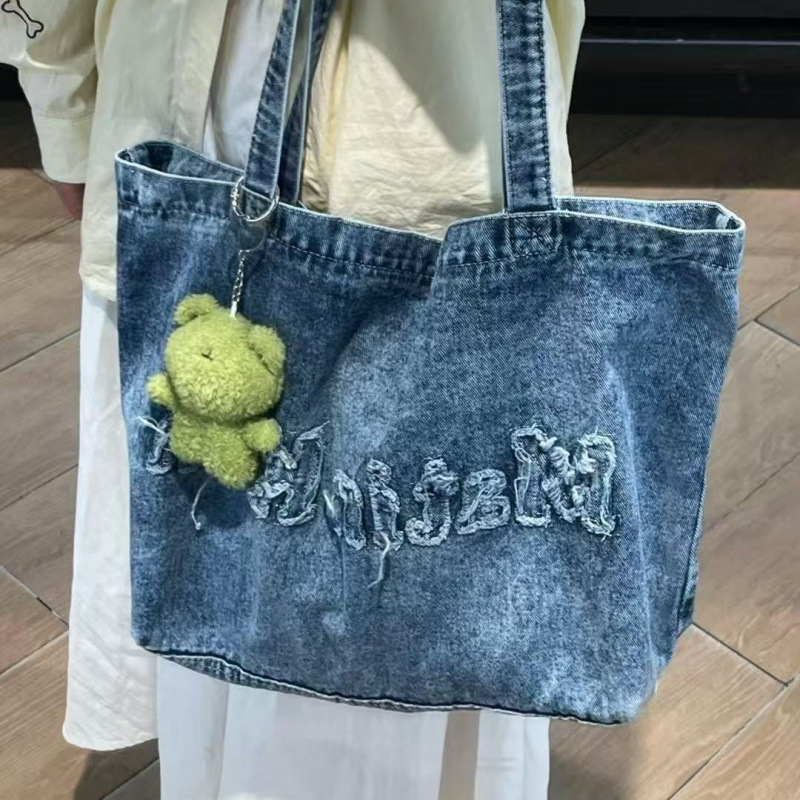 Taška cez rameno z denimu a plátna, unisex štýl, oxfordná podšívka, jeseň 2025, pre voľný čas a cestovanie