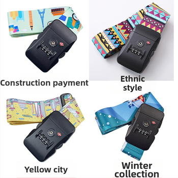 Bagāžas siksna ar TSA paroles slēdzeni, poliesters, ģeometrisks raksts, nodilumizturīgs – modelis: Customs lock luggage belt