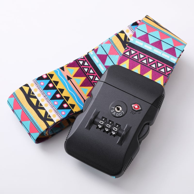 Remen za prtljagu s TSA zaključavanjem i lozinkom, poliester, geometrijski uzorak, otporan na habanje – model: Customs lock luggage belt