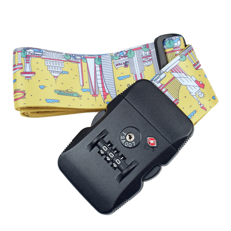 Remen za prtljagu s TSA zaključavanjem i lozinkom, poliester, geometrijski uzorak, otporan na habanje – model: Customs lock luggage belt