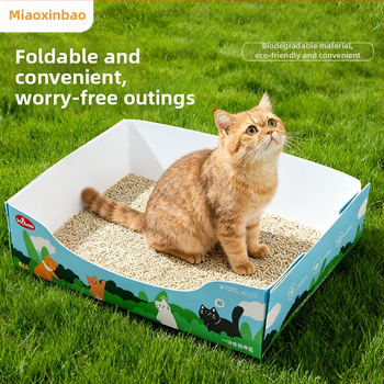 Cutie deschisă de unică folosință pentru nisip de pisică, portabilă pliabilă, pătrată, pentru pisici, material PE folie + hârtie