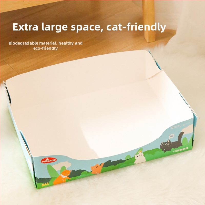 Cutie deschisă de unică folosință pentru nisip de pisică, portabilă pliabilă, pătrată, pentru pisici, material PE folie + hârtie