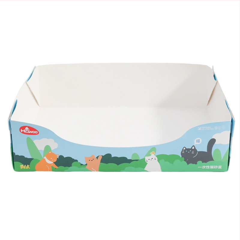 Cutie deschisă de unică folosință pentru nisip de pisică, portabilă pliabilă, pătrată, pentru pisici, material PE folie + hârtie