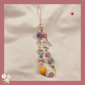 Prívesok na mobil s reťazou z korálok, korejský štýl, ručne vyrobený dizajn na krk; balené samostatne, bez loga, bez dovozu