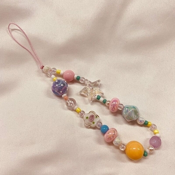 Prívesok na mobil s reťazou z korálok, korejský štýl, ručne vyrobený dizajn na krk; balené samostatne, bez loga, bez dovozu