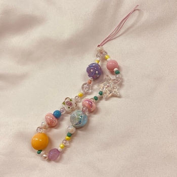 Prívesok na mobil s reťazou z korálok, korejský štýl, ručne vyrobený dizajn na krk; balené samostatne, bez loga, bez dovozu