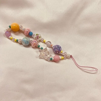 Prívesok na mobil s reťazou z korálok, korejský štýl, ručne vyrobený dizajn na krk; balené samostatne, bez loga, bez dovozu