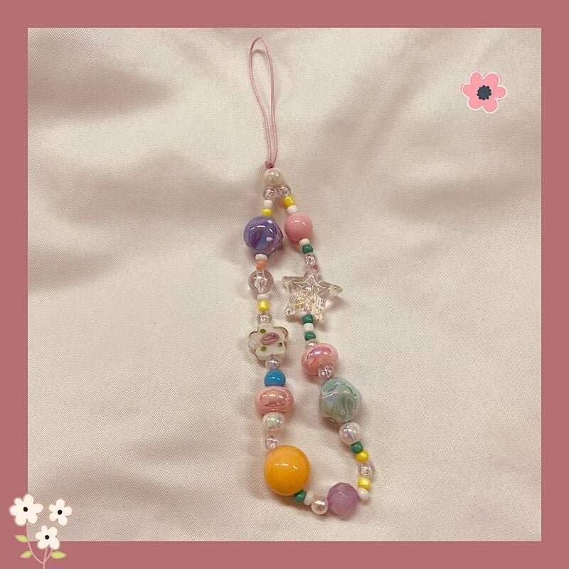 Prívesok na mobil s reťazou z korálok, korejský štýl, ručne vyrobený dizajn na krk; balené samostatne, bez loga, bez dovozu